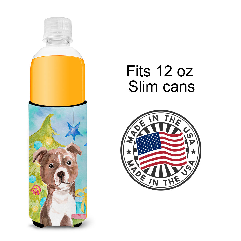 Red Staffie Bull Terrier Christmas  Ultra Hugger for slim cans BB9427MUK