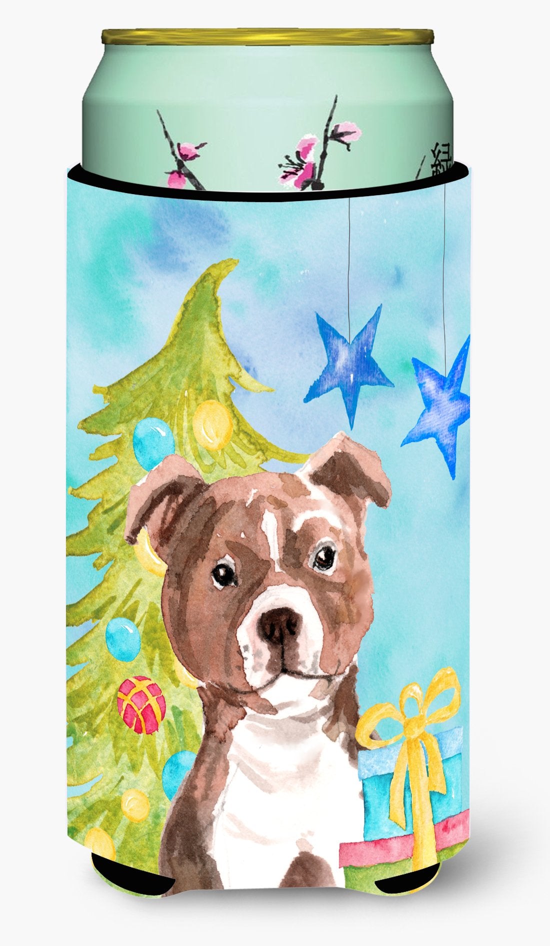 Red Staffie Bull Terrier Christmas Tall Boy Beverage Insulator Hugger BB9427TBC by Caroline&#39;s Treasures