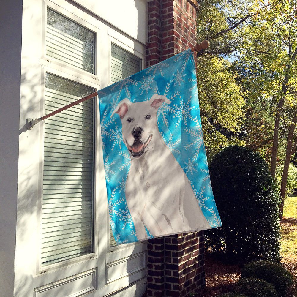 White Staffie Bull Terrier Winter Flag Canvas House Size BB9431CHF