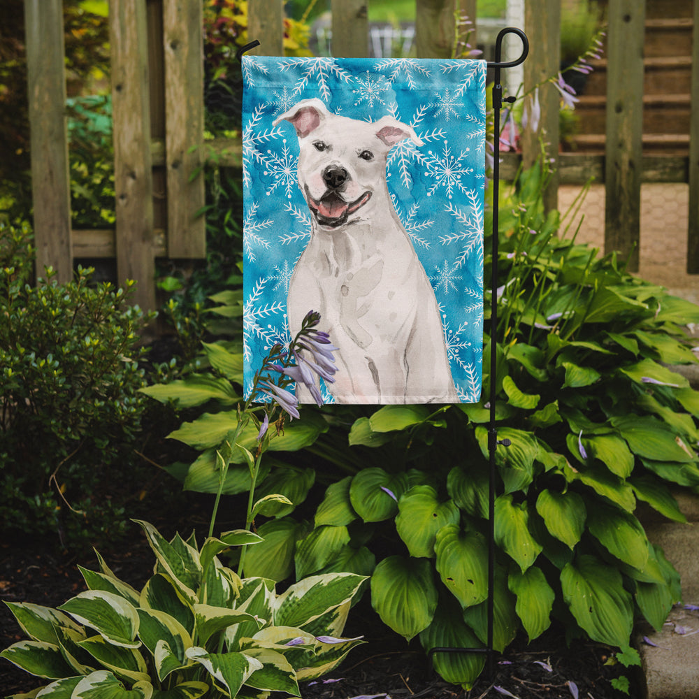 White Staffie Bull Terrier Winter Flag Garden Size BB9431GF