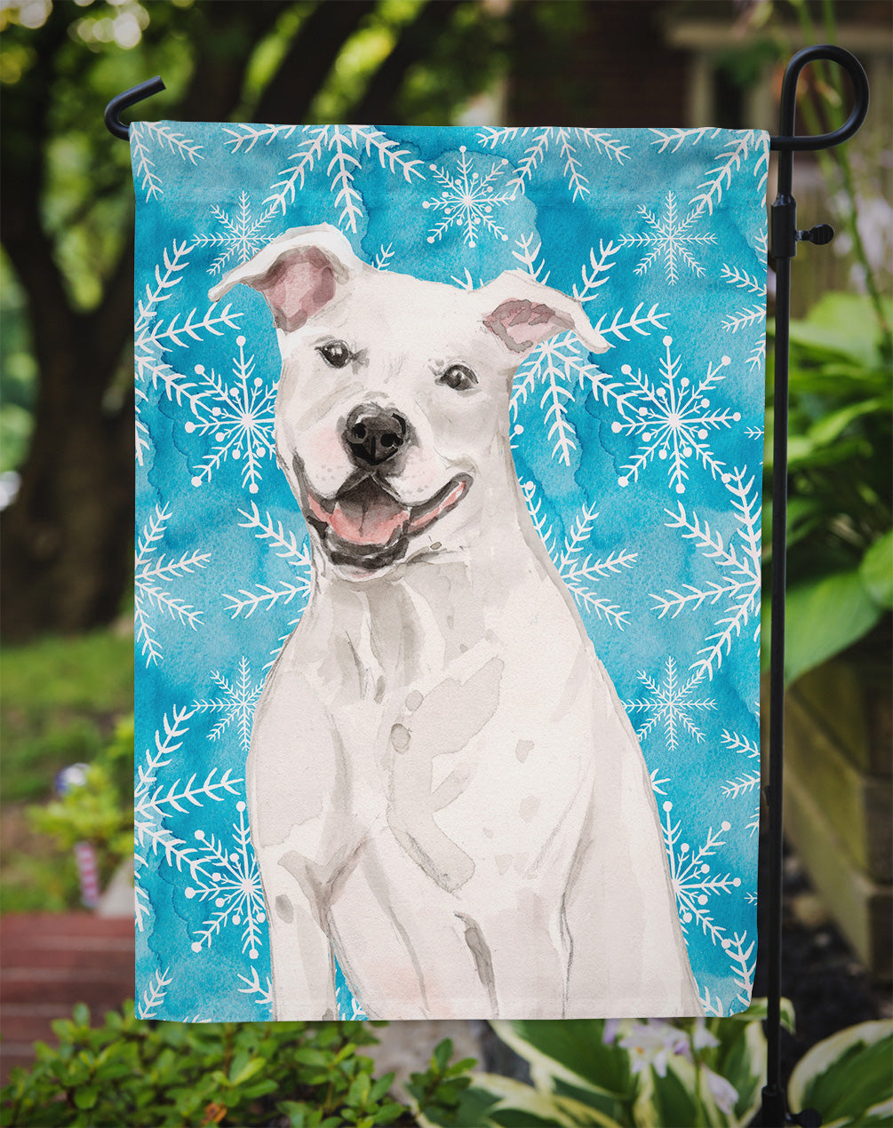 White Staffie Bull Terrier Winter Flag Garden Size BB9431GF