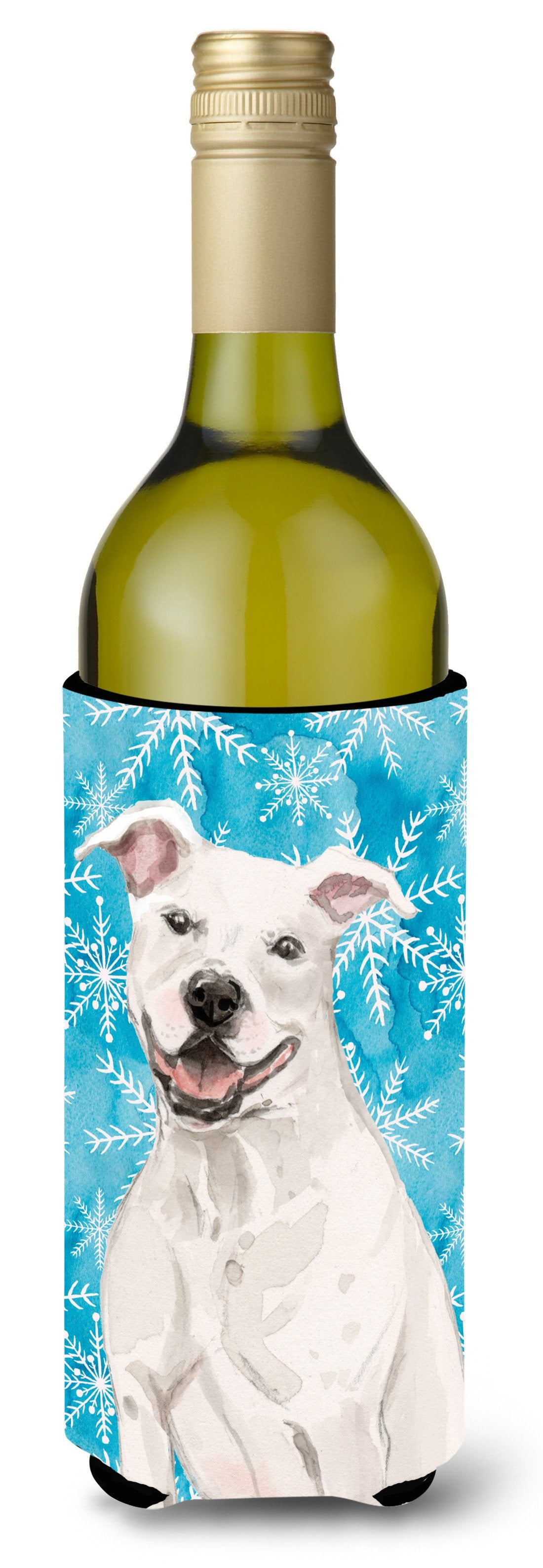 White Staffie Bull Terrier Winter Wine Bottle Beverge Insulator Hugger BB9431LITERK by Caroline&#39;s Treasures