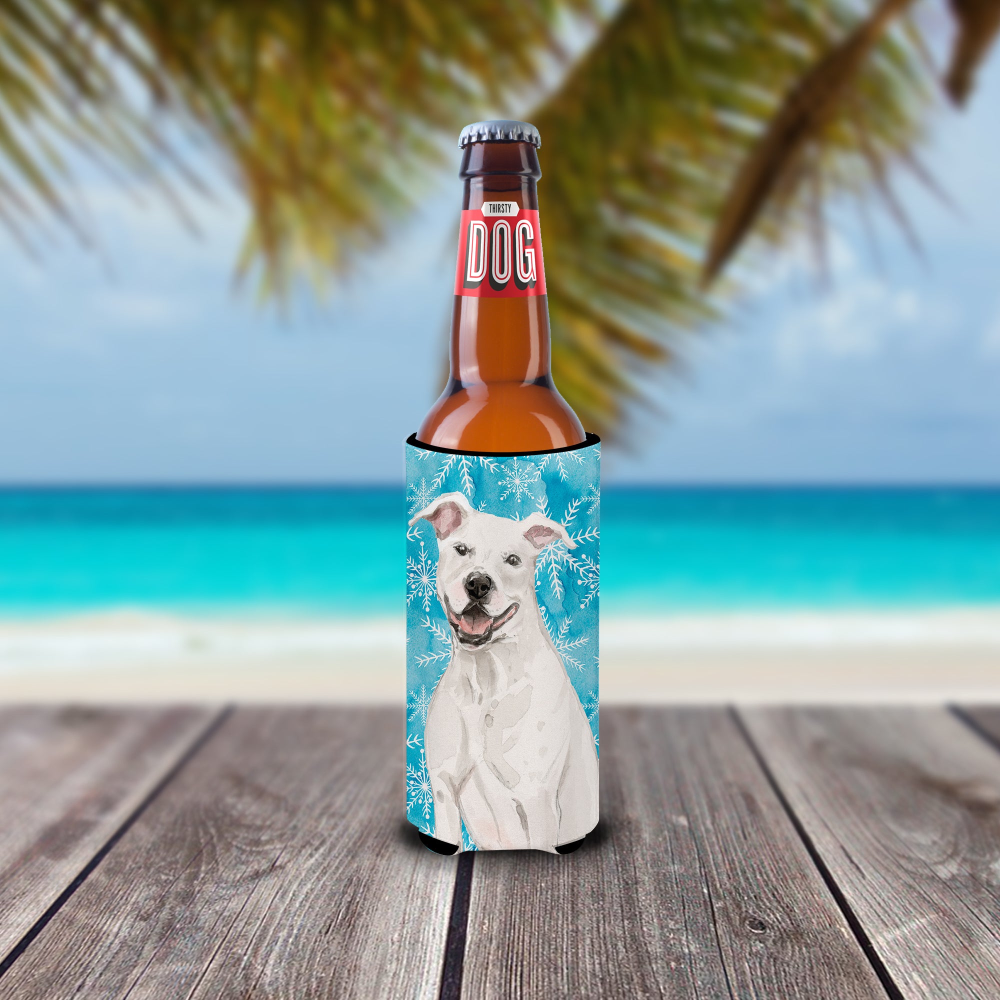 White Staffie Bull Terrier Winter  Ultra Hugger for slim cans BB9431MUK