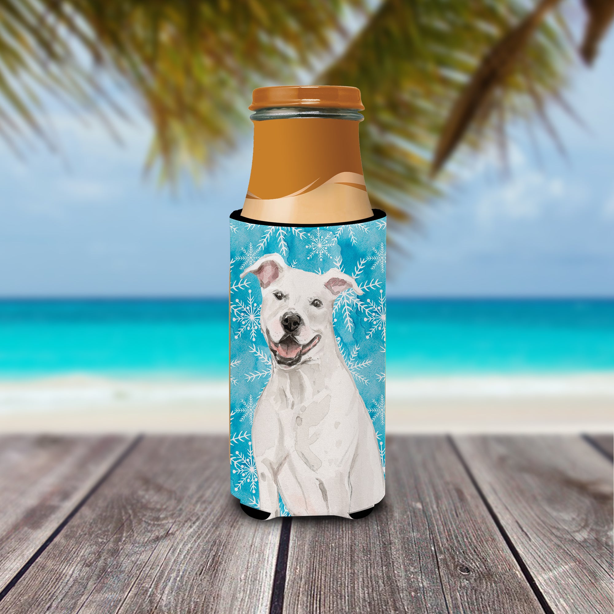 White Staffie Bull Terrier Winter  Ultra Hugger for slim cans BB9431MUK  the-store.com.