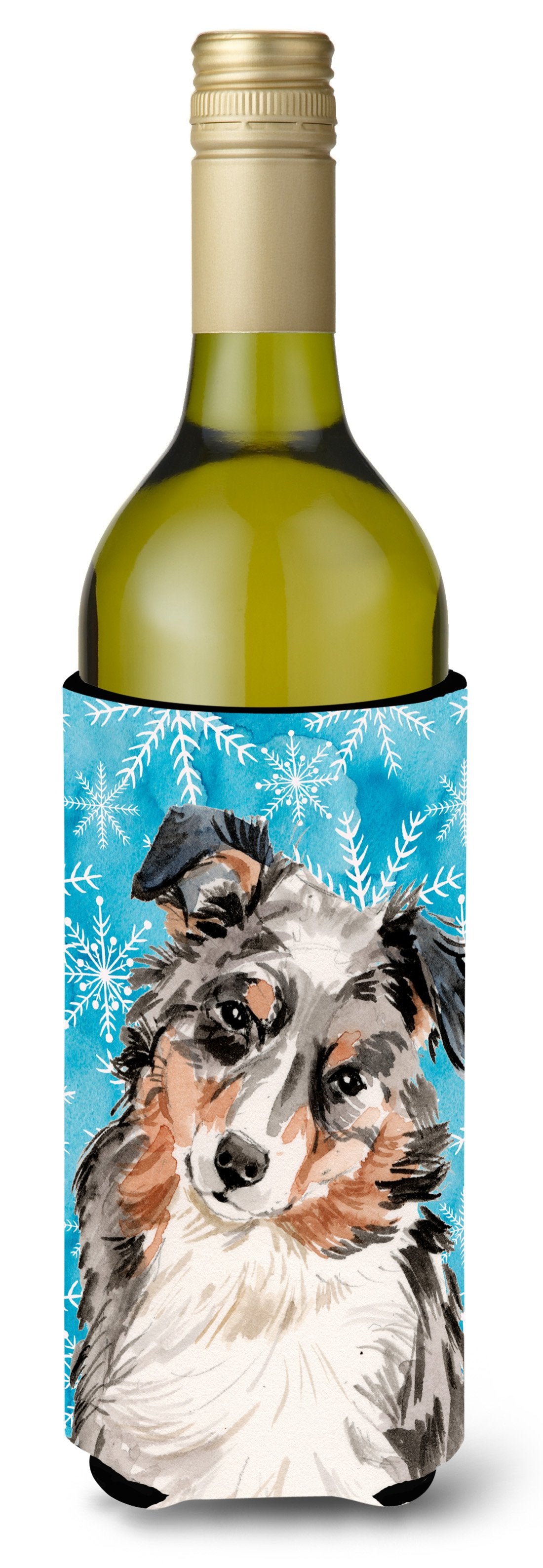 Australian Shepherd Winter Wine Bottle Beverge Insulator Hugger BB9432LITERK by Caroline&#39;s Treasures