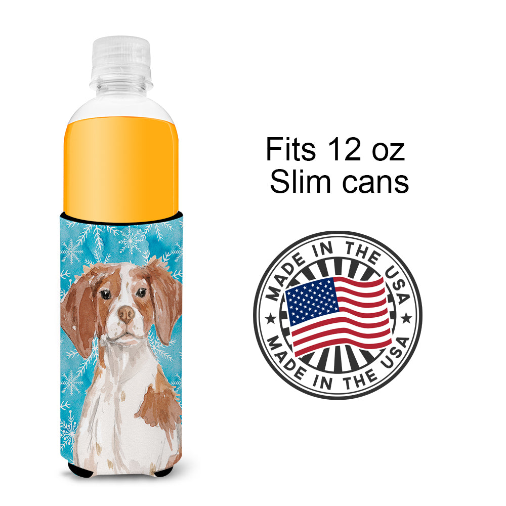 Brittany Spaniel Winter  Ultra Hugger for slim cans BB9434MUK  the-store.com.