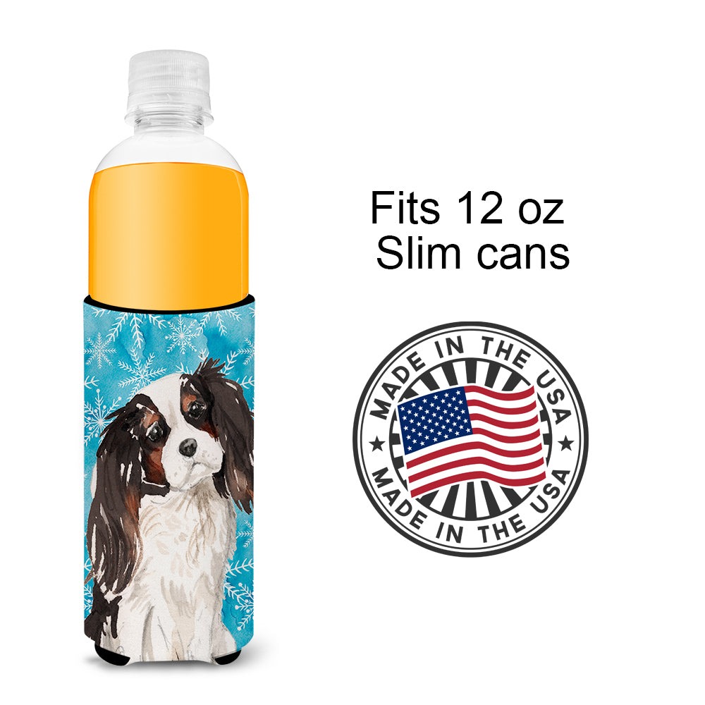 Tricolor Cavalier Spaniel Winter  Ultra Hugger for slim cans BB9437MUK  the-store.com.