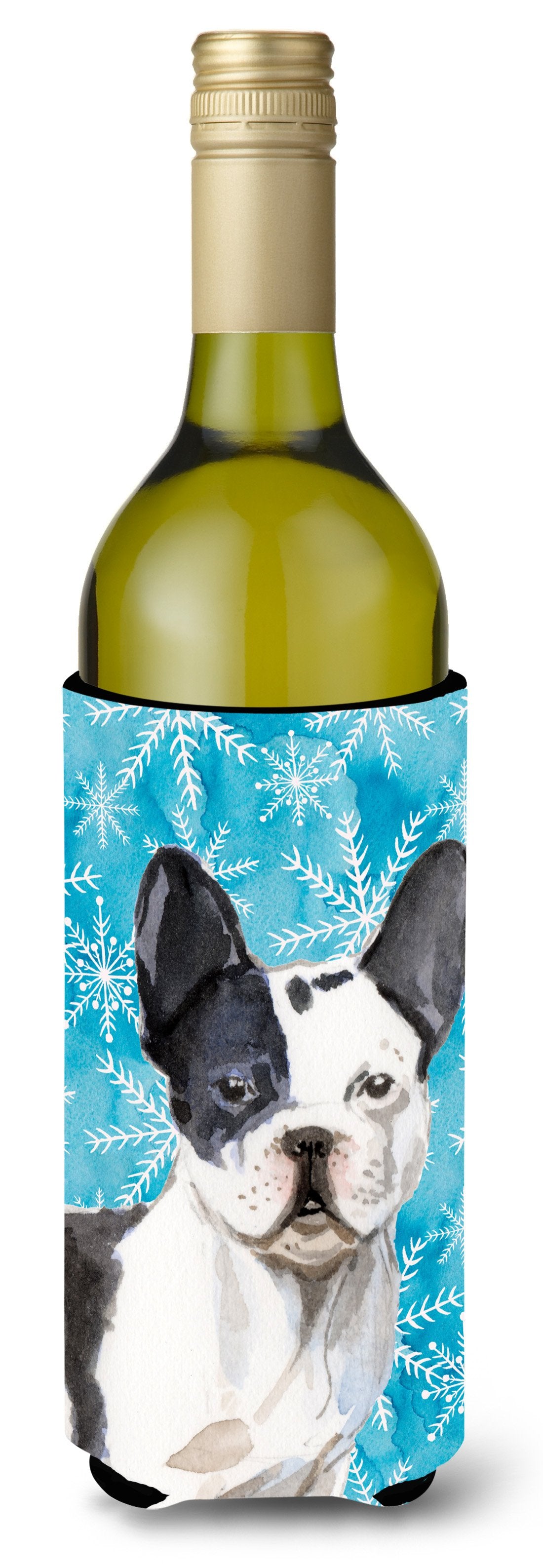 Black White French Bulldog Winter Wine Bottle Beverge Insulator Hugger BB9442LITERK by Caroline&#39;s Treasures