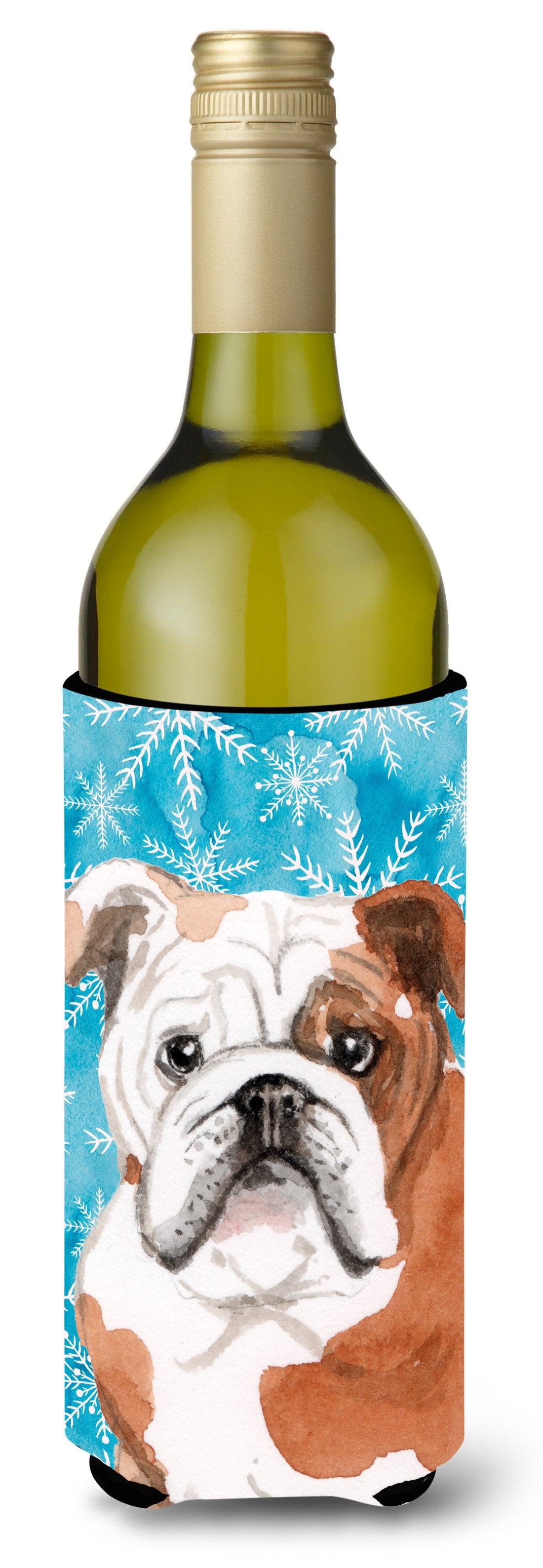 English Bulldog Winter Wine Bottle Beverge Insulator Hugger BB9451LITERK by Caroline&#39;s Treasures