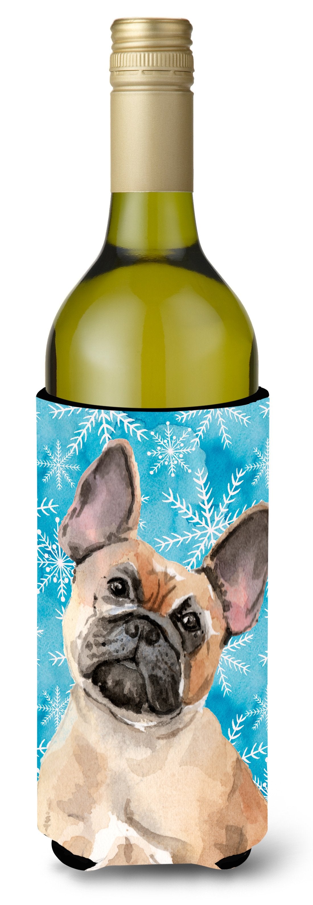 Fawn French Bulldog Winter Wine Bottle Beverge Insulator Hugger BB9452LITERK by Caroline&#39;s Treasures