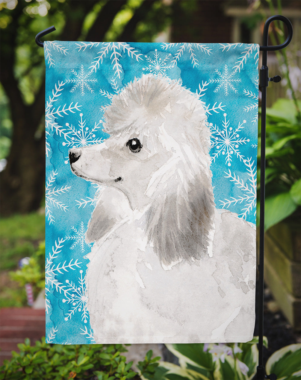 White Standard Poodle Winter Flag Garden Size BB9456GF  the-store.com.