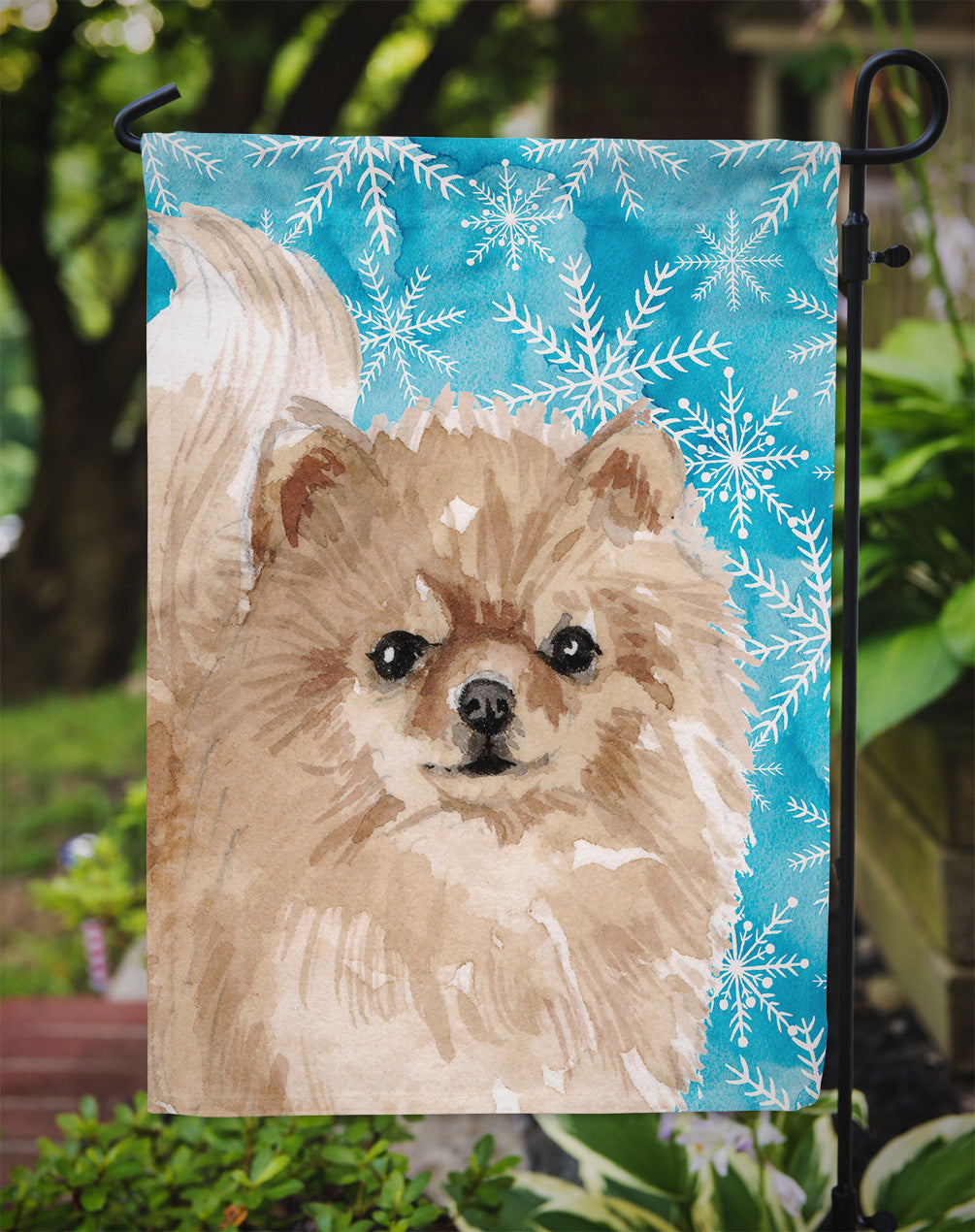 Pomeranian Winter Flag Garden Size BB9460GF