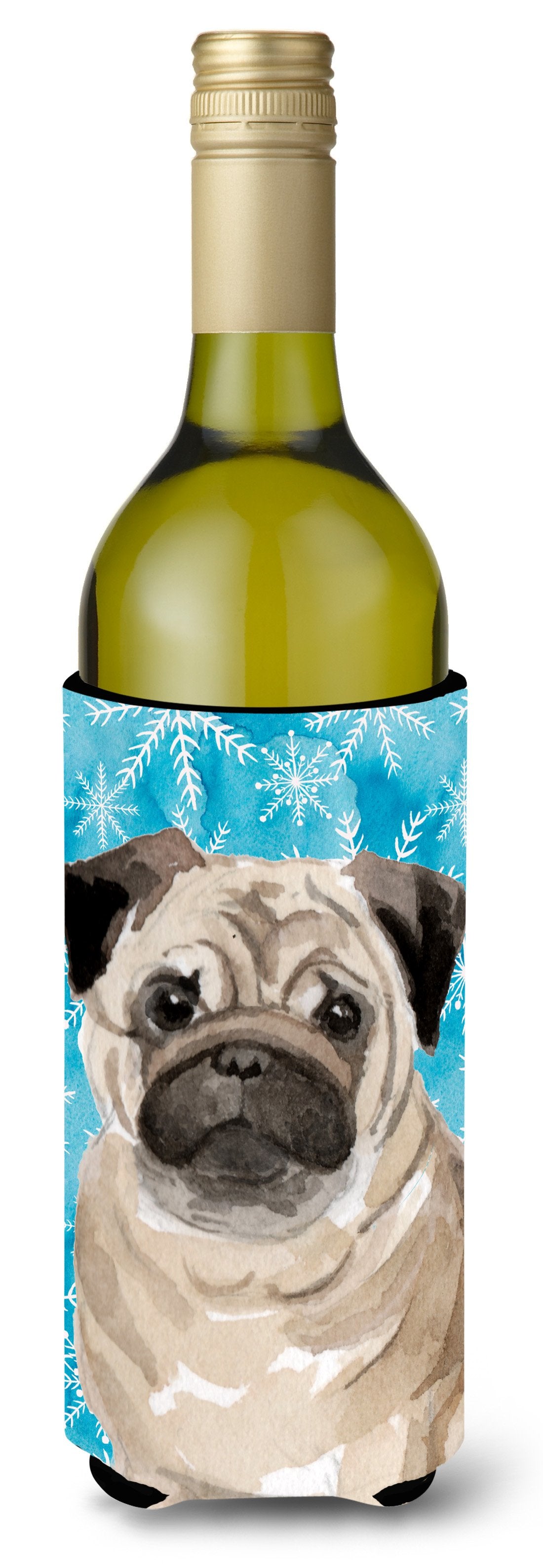 Fawn Pug Winter Wine Bottle Beverge Insulator Hugger BB9461LITERK by Caroline&#39;s Treasures