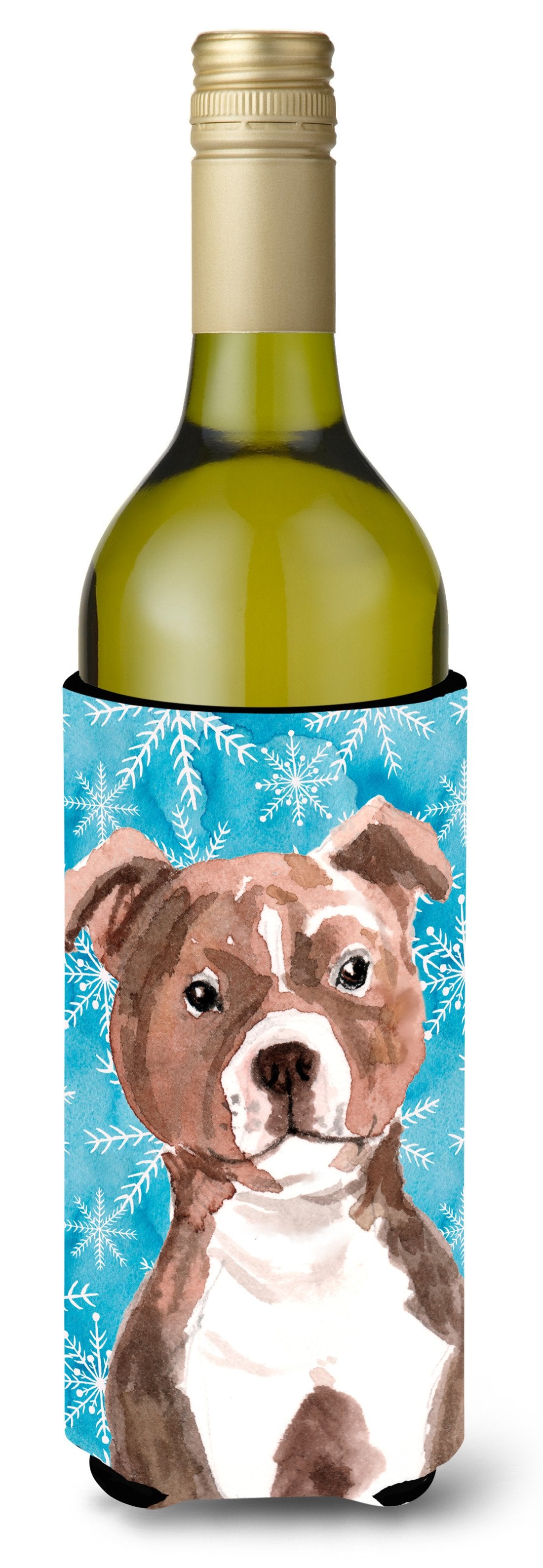 Red Staffie Bull Terrier Winter Wine Bottle Beverge Insulator Hugger BB9462LITERK by Caroline&#39;s Treasures