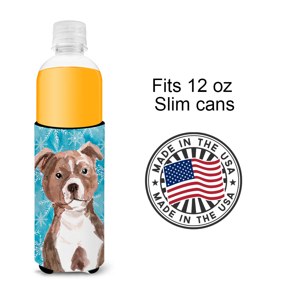 Red Staffie Bull Terrier Winter  Ultra Hugger for slim cans BB9462MUK