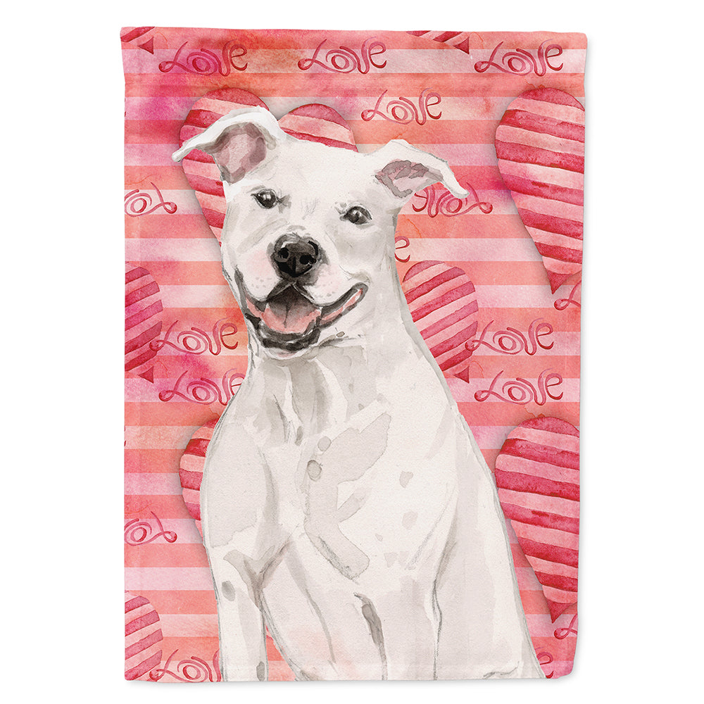 White Staffie Bull Terrier Love Flag Canvas House Size BB9466CHF