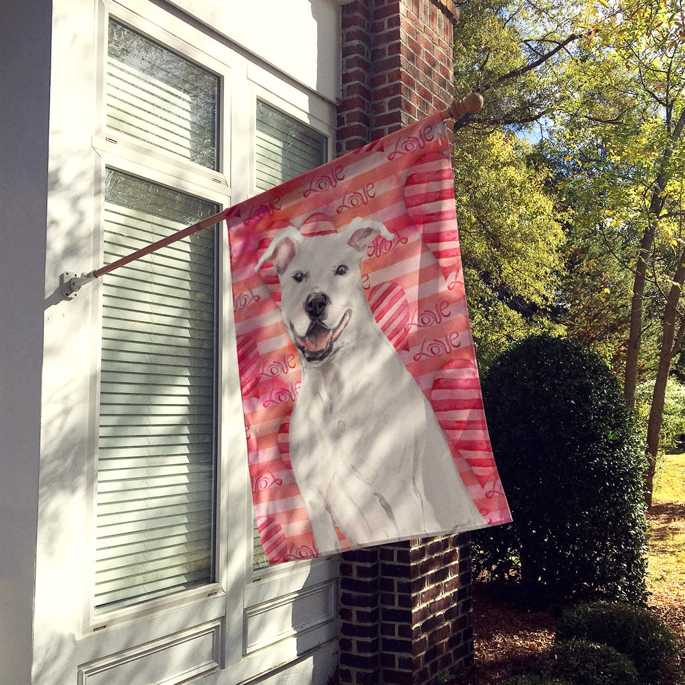 White Staffie Bull Terrier Love Flag Canvas House Size BB9466CHF