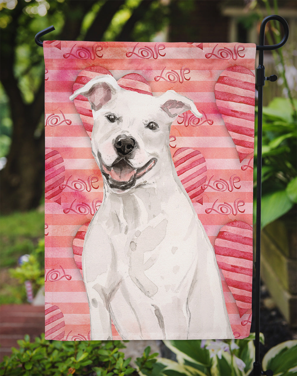 White Staffie Bull Terrier Love Flag Garden Size BB9466GF