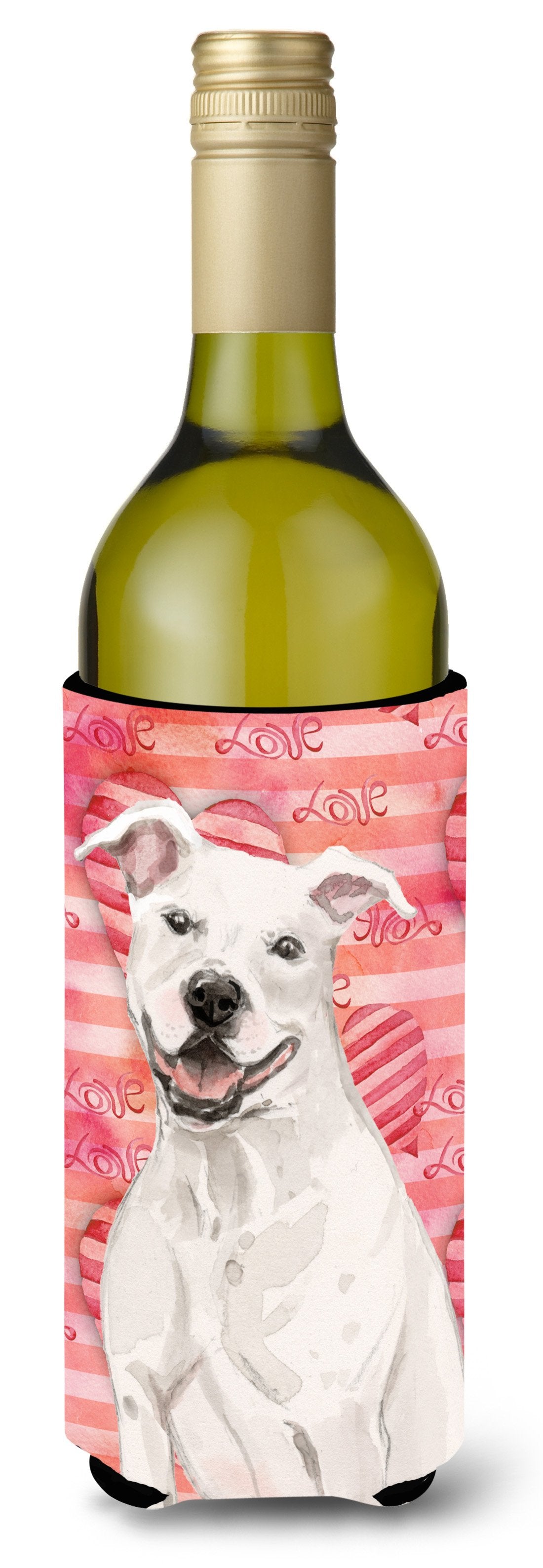 White Staffie Bull Terrier Love Wine Bottle Beverge Insulator Hugger BB9466LITERK by Caroline&#39;s Treasures