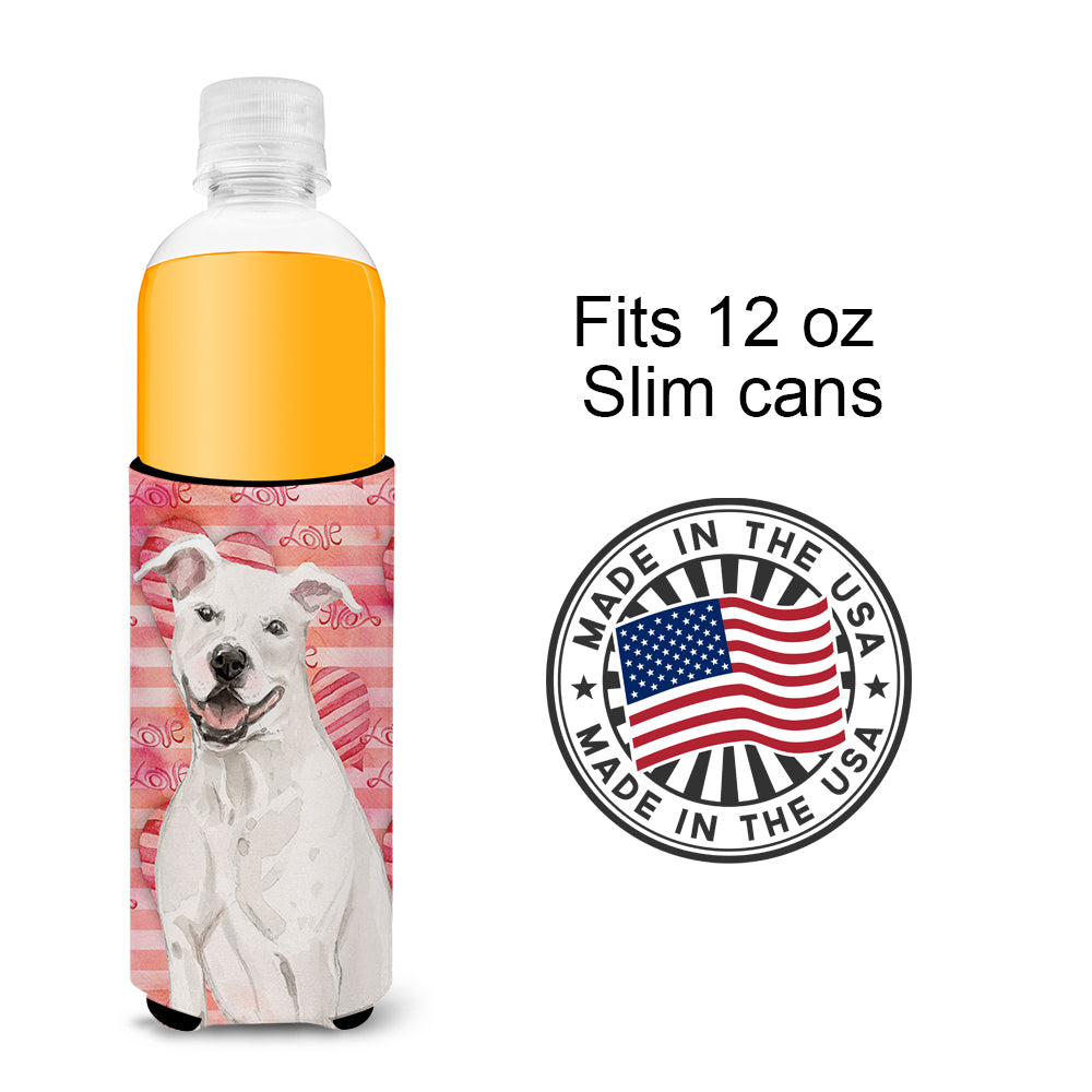 White Staffie Bull Terrier Love  Ultra Hugger for slim cans BB9466MUK  the-store.com.