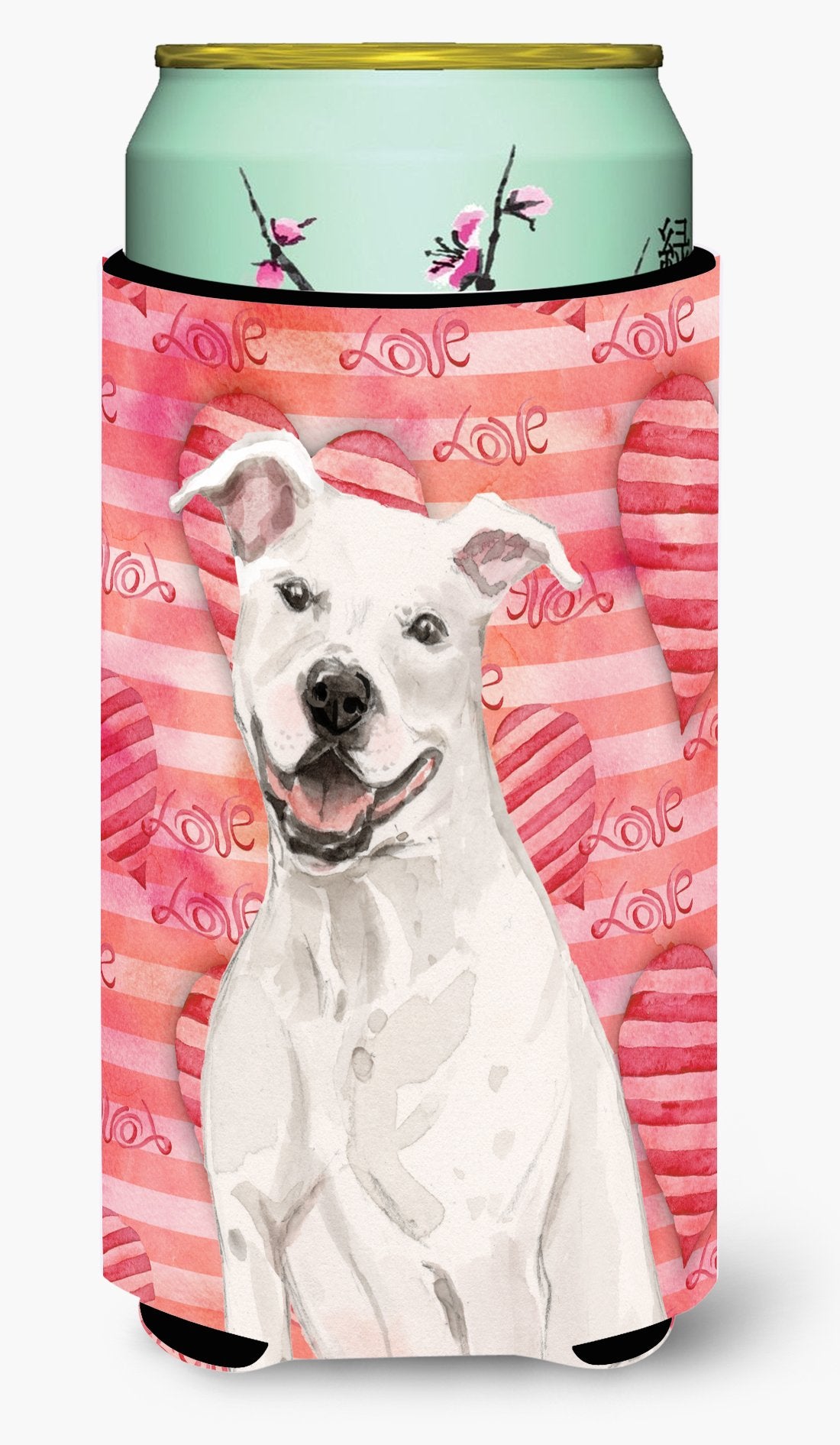 White Staffie Bull Terrier Love Tall Boy Beverage Insulator Hugger BB9466TBC by Caroline&#39;s Treasures