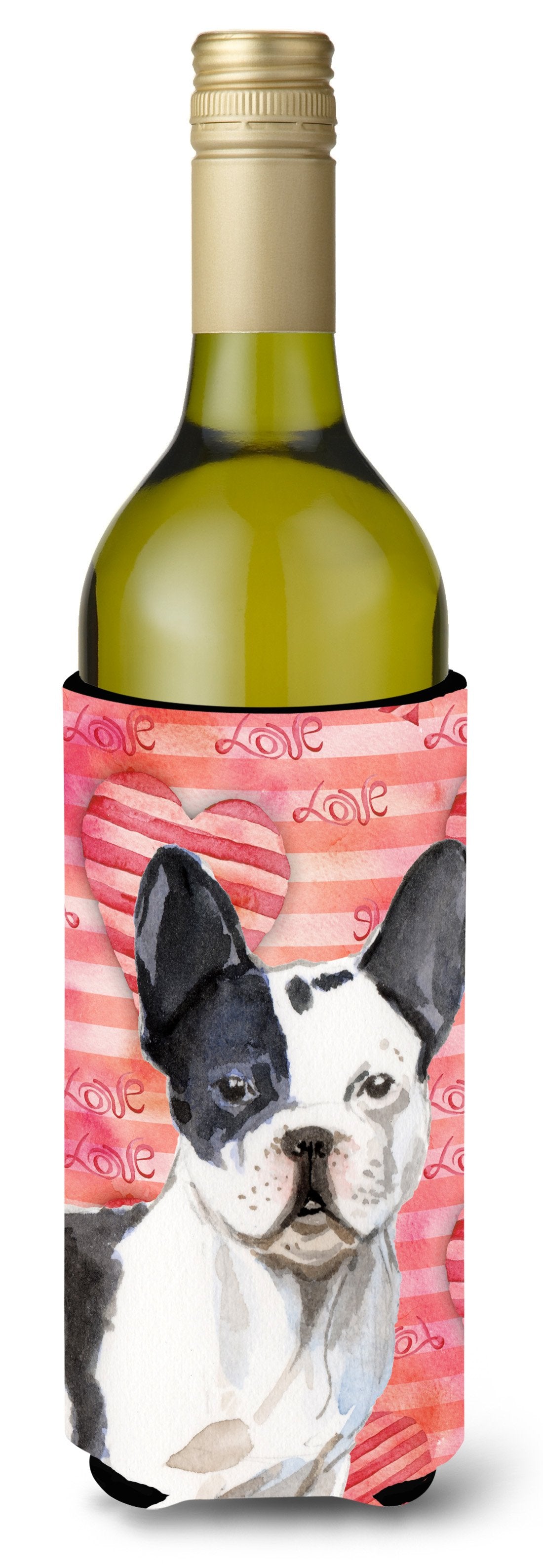 Black White French Bulldog Love Wine Bottle Beverge Insulator Hugger BB9477LITERK by Caroline&#39;s Treasures