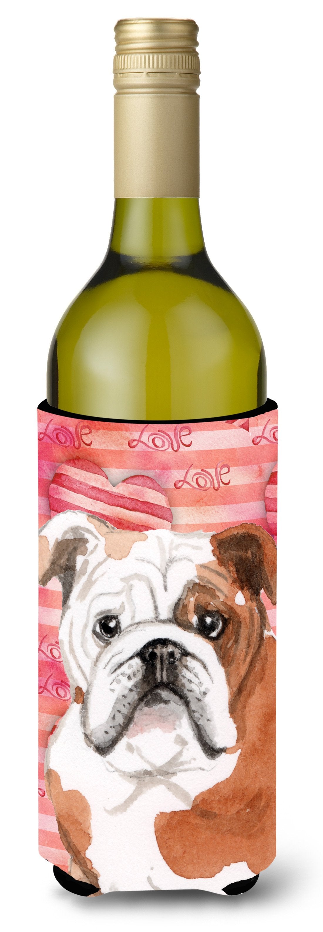 English Bulldog Love Wine Bottle Beverge Insulator Hugger BB9486LITERK by Caroline&#39;s Treasures