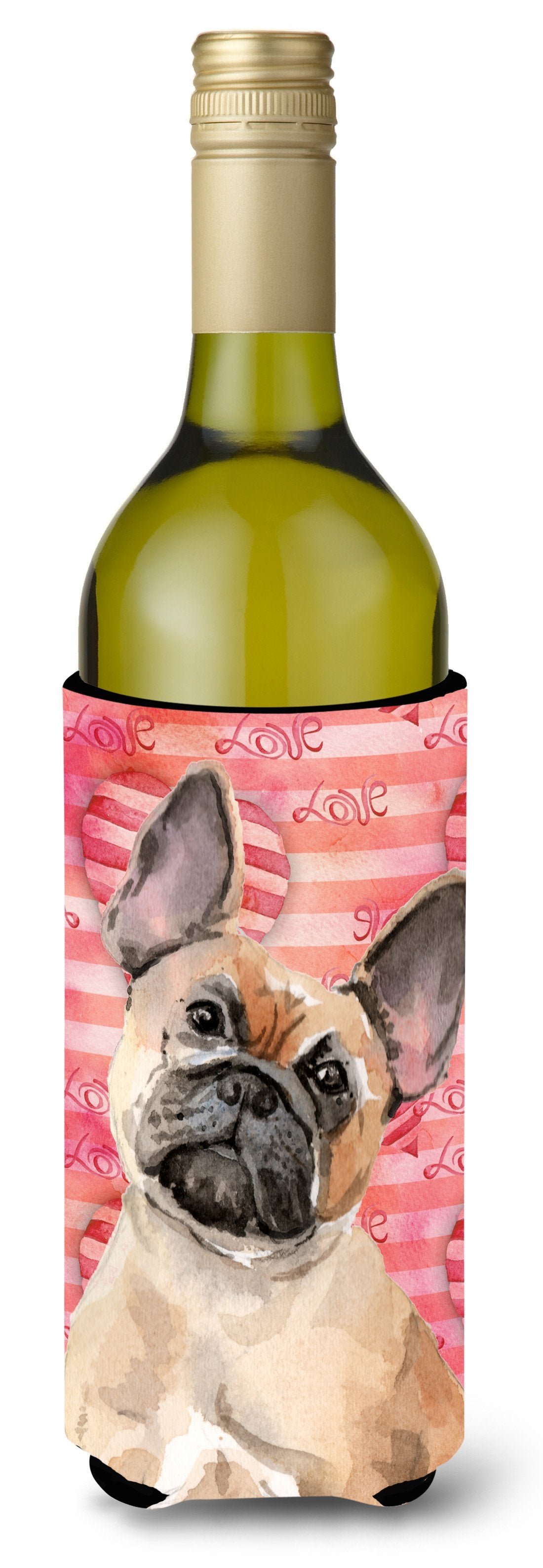 Fawn French Bulldog Love Wine Bottle Beverge Insulator Hugger BB9487LITERK by Caroline&#39;s Treasures