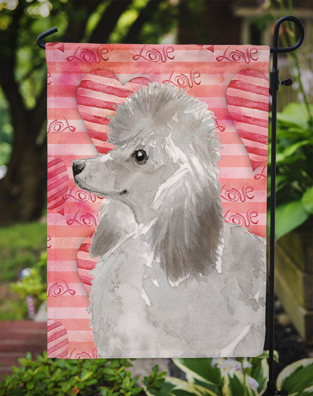 Grey Standard Poodle Love Flag Garden Size BB9490GF