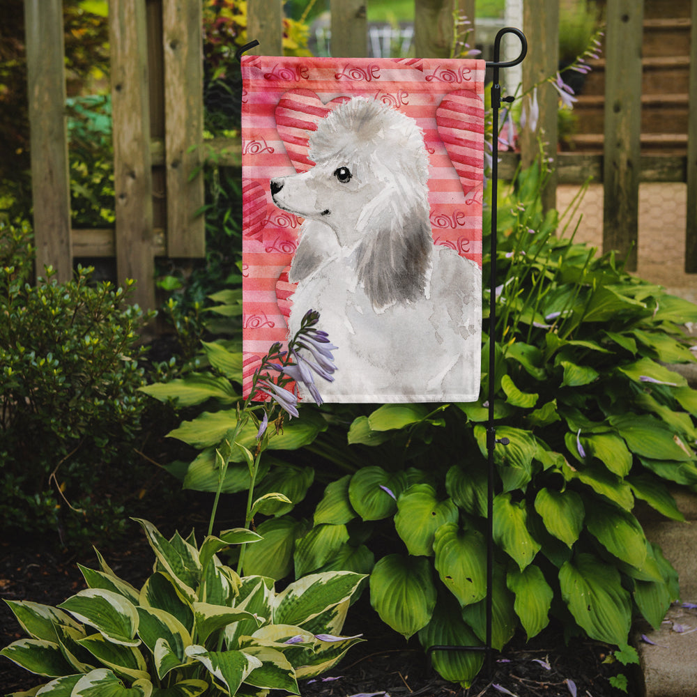 White Standard Poodle Love Flag Garden Size BB9491GF  the-store.com.