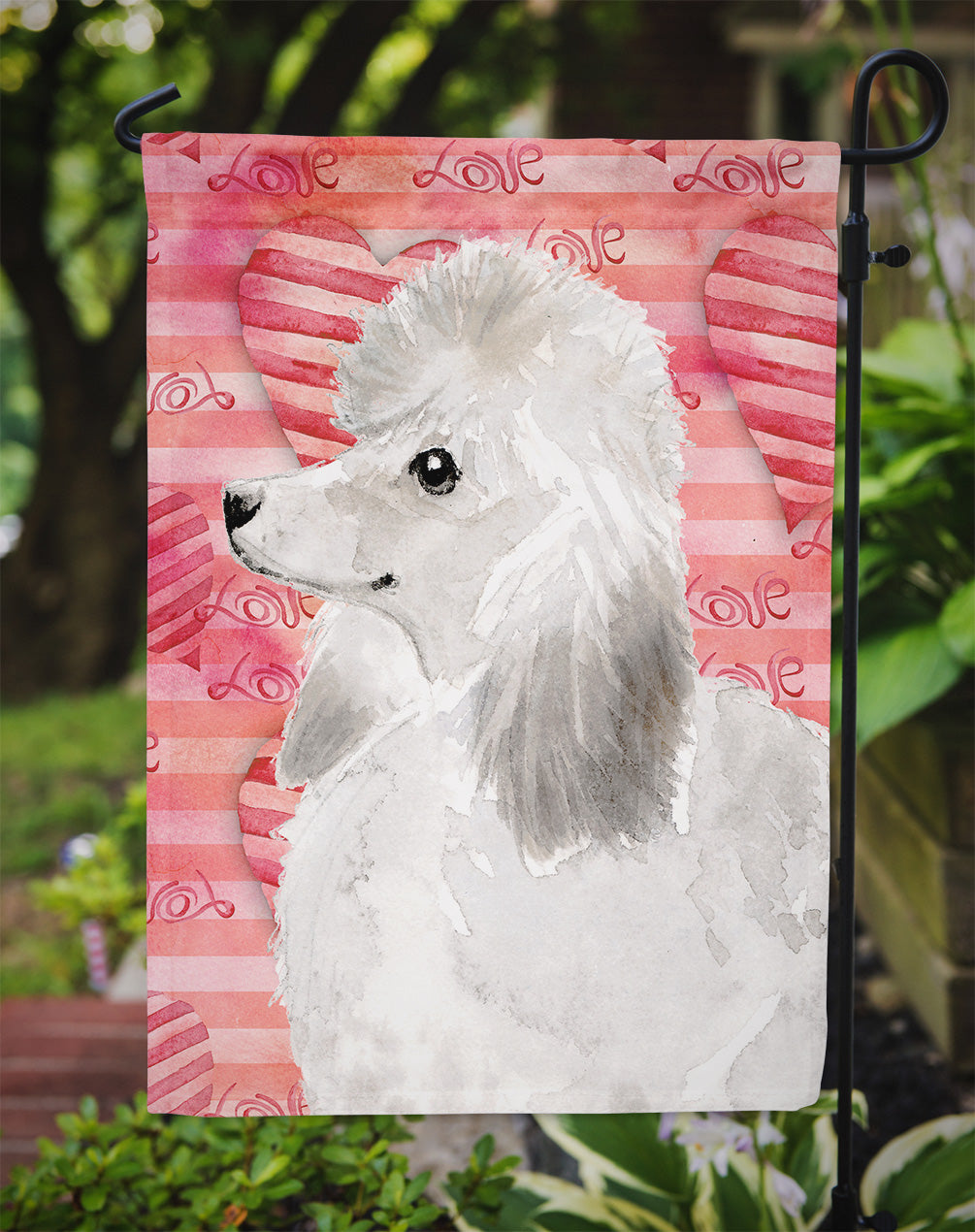 White Standard Poodle Love Flag Garden Size BB9491GF