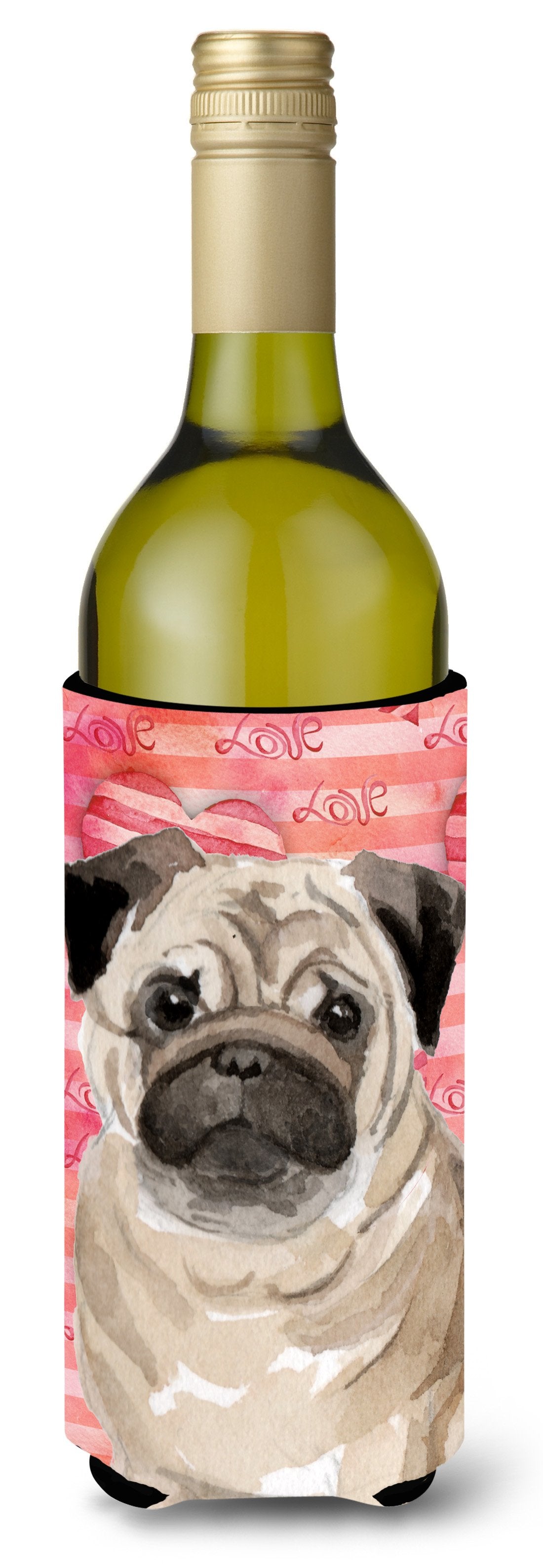 Fawn Pug Love Wine Bottle Beverge Insulator Hugger BB9496LITERK by Caroline&#39;s Treasures