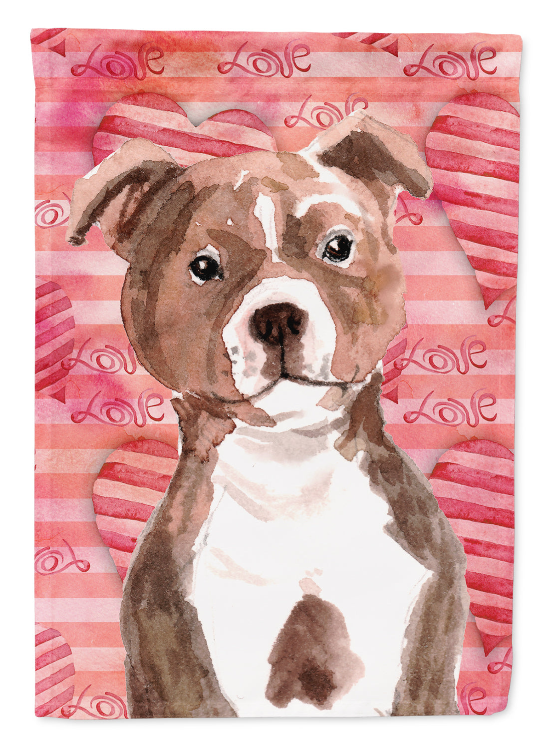 Red Staffie Bull Terrier Love Flag Canvas House Size BB9497CHF