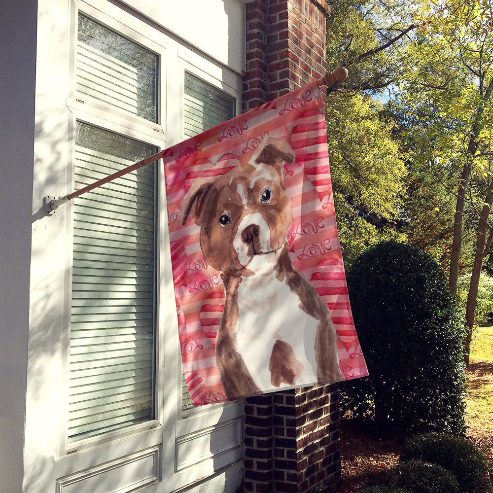 Red Staffie Bull Terrier Love Flag Canvas House Size BB9497CHF  the-store.com.