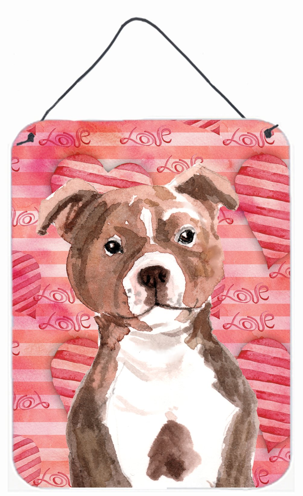 Red Staffie Bull Terrier Love Wall or Door Hanging Prints BB9497DS1216 by Caroline&#39;s Treasures