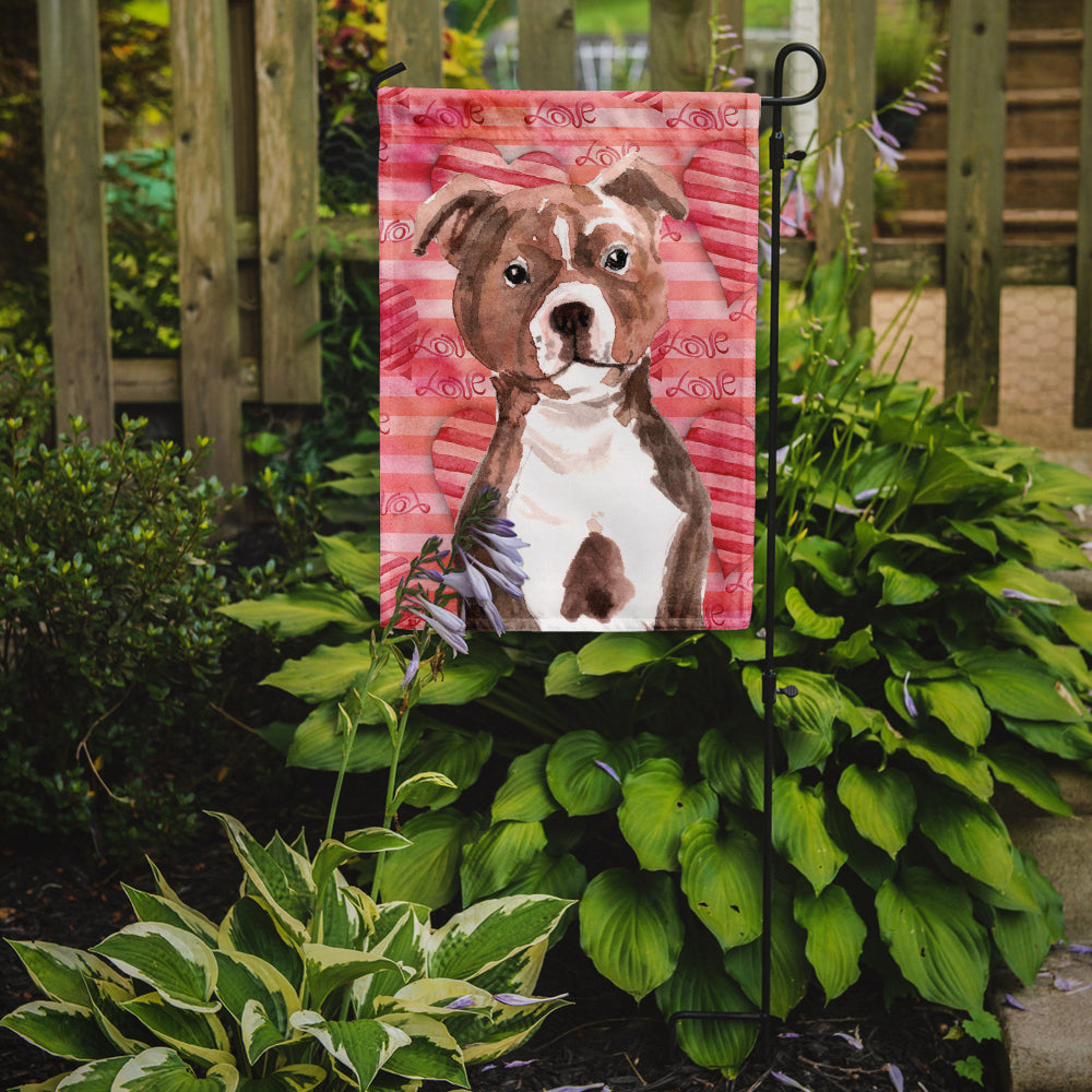 Red Staffie Bull Terrier Love Flag Garden Size BB9497GF  the-store.com.