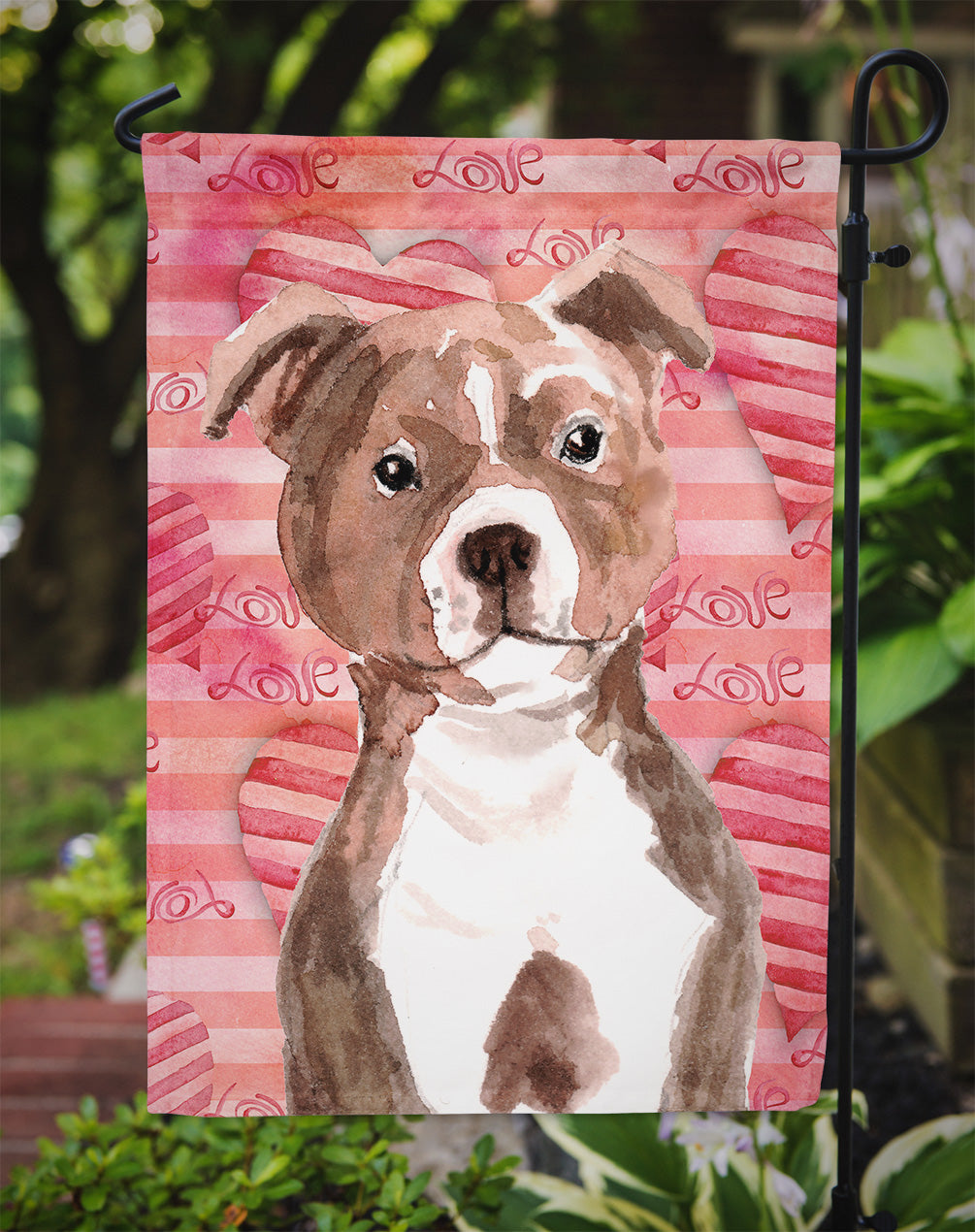 Red Staffie Bull Terrier Love Flag Garden Size BB9497GF