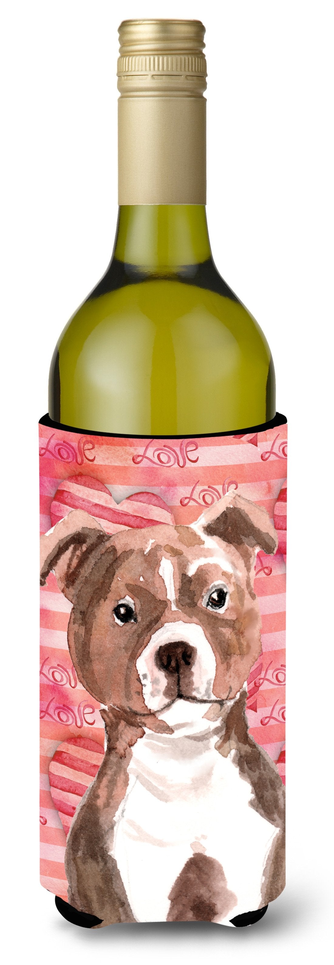 Red Staffie Bull Terrier Love Wine Bottle Beverge Insulator Hugger BB9497LITERK by Caroline&#39;s Treasures