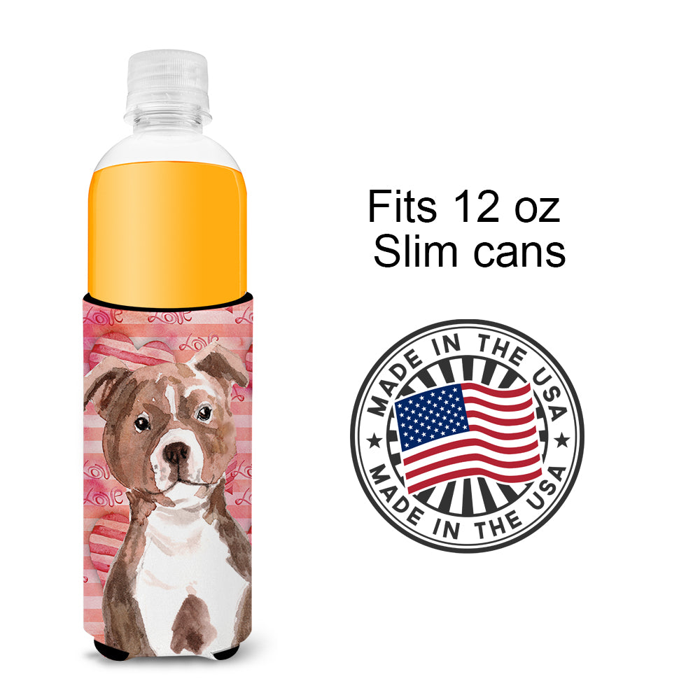 Red Staffie Bull Terrier Love  Ultra Hugger for slim cans BB9497MUK  the-store.com.