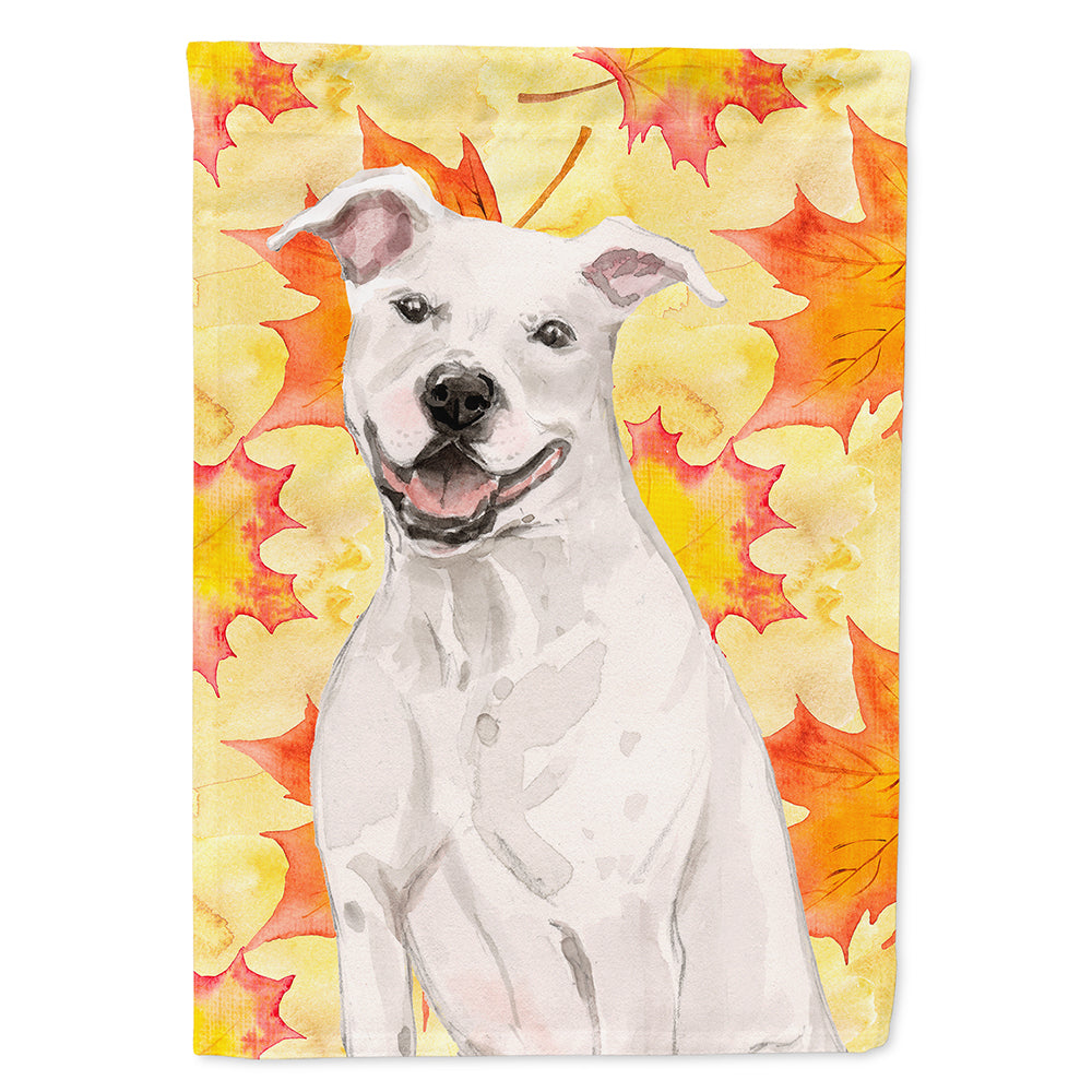 White Staffie Bull Terrier Fall Flag Canvas House Size BB9501CHF  the-store.com.
