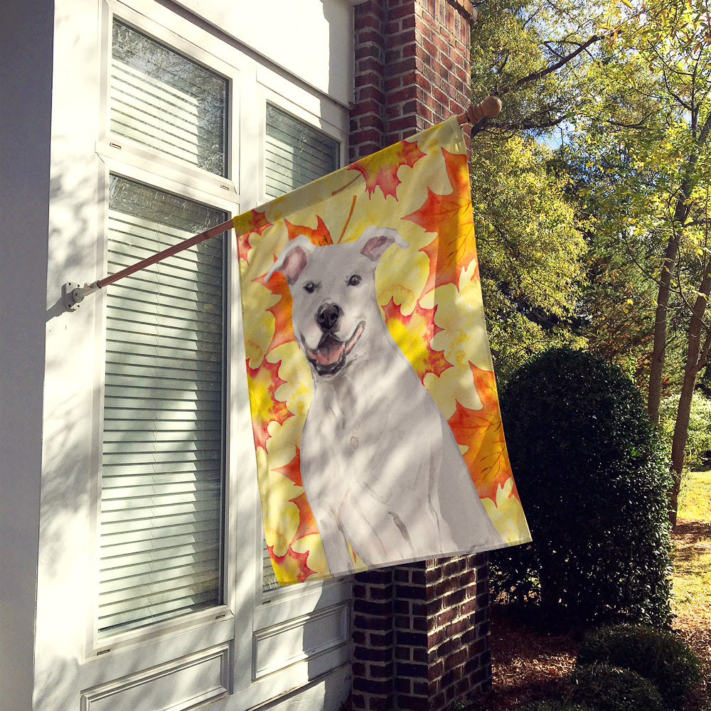 White Staffie Bull Terrier Fall Flag Canvas House Size BB9501CHF  the-store.com.