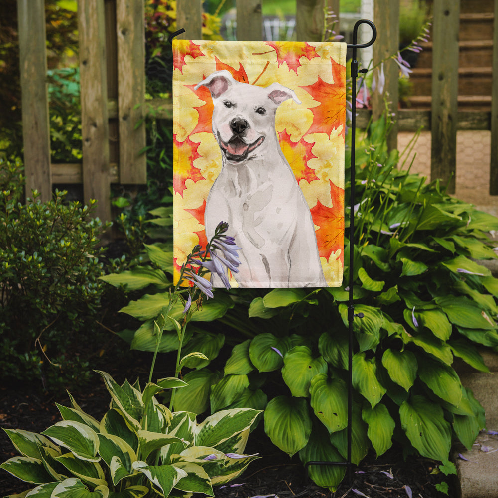 White Staffie Bull Terrier Fall Flag Garden Size BB9501GF  the-store.com.