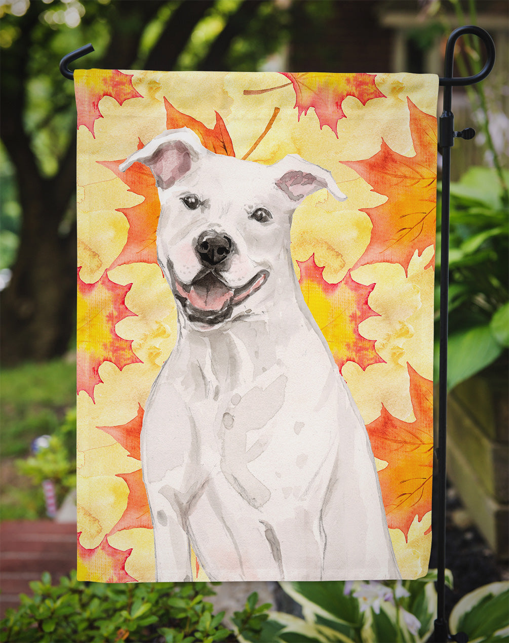 White Staffie Bull Terrier Fall Flag Garden Size BB9501GF