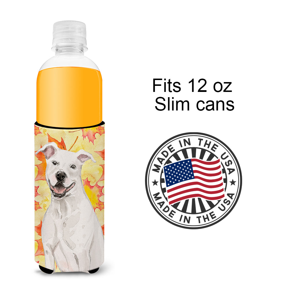 White Staffie Bull Terrier Fall  Ultra Hugger for slim cans BB9501MUK  the-store.com.