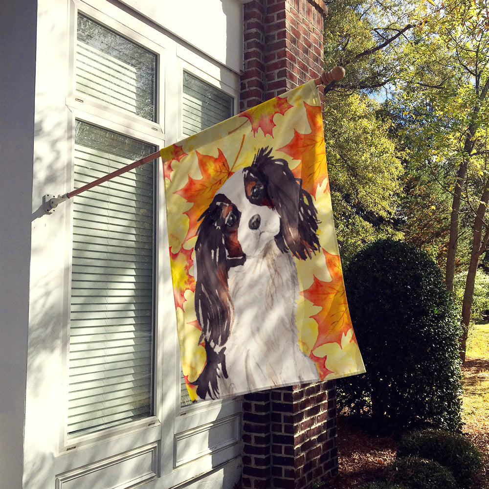 Tricolor Cavalier Spaniel Fall Flag Canvas House Size BB9507CHF