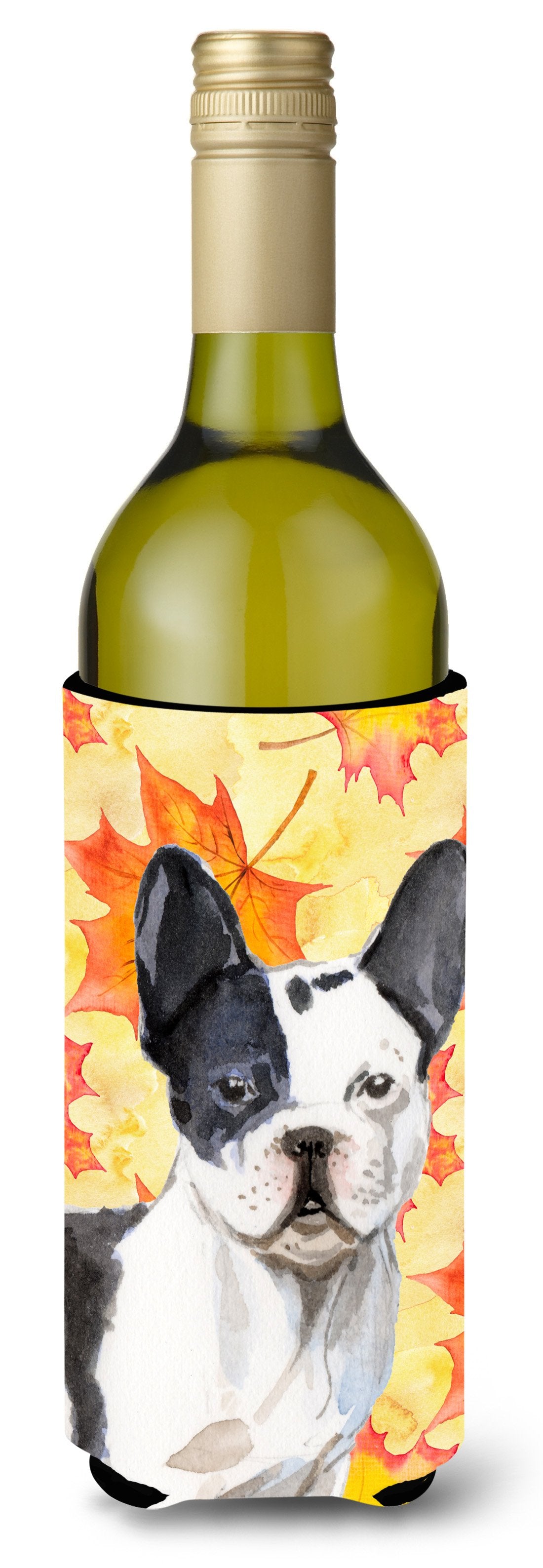 Black White French Bulldog Fall Wine Bottle Beverge Insulator Hugger BB9512LITERK by Caroline&#39;s Treasures