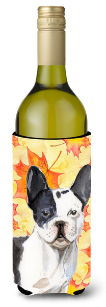 Black White French Bulldog Fall Wine Bottle Beverge Insulator Hugger BB9512LITERK by Caroline's Treasures