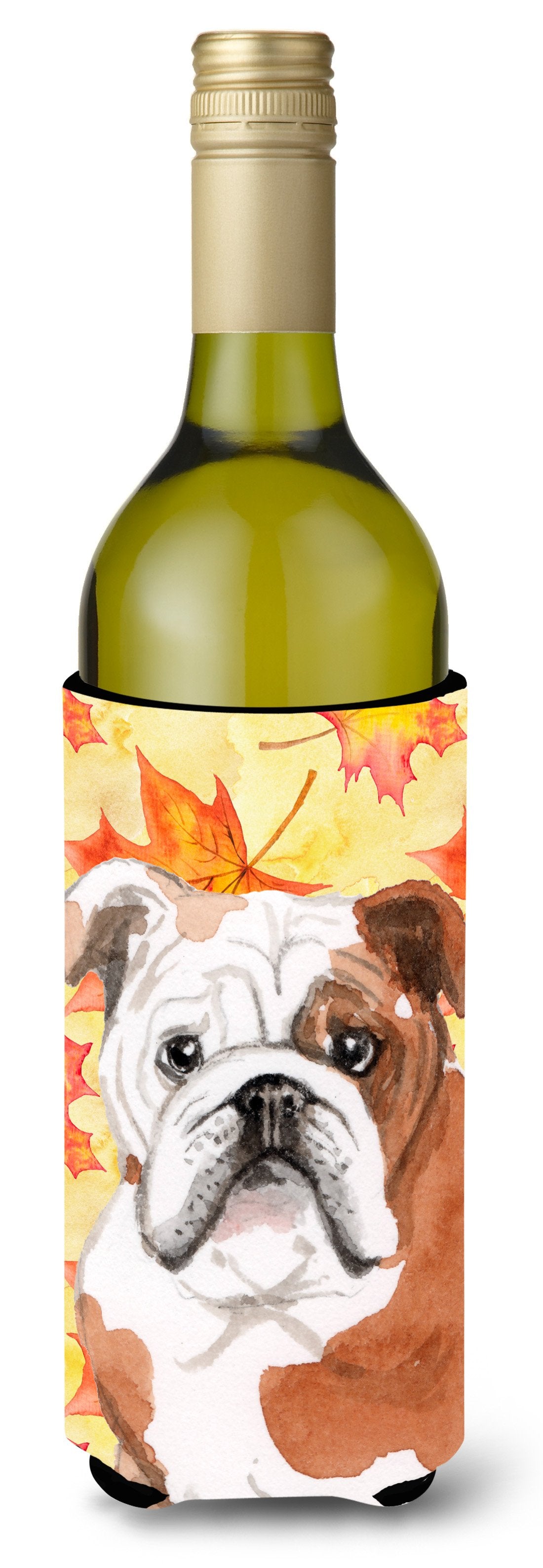 English Bulldog Fall Wine Bottle Beverge Insulator Hugger BB9521LITERK by Caroline&#39;s Treasures