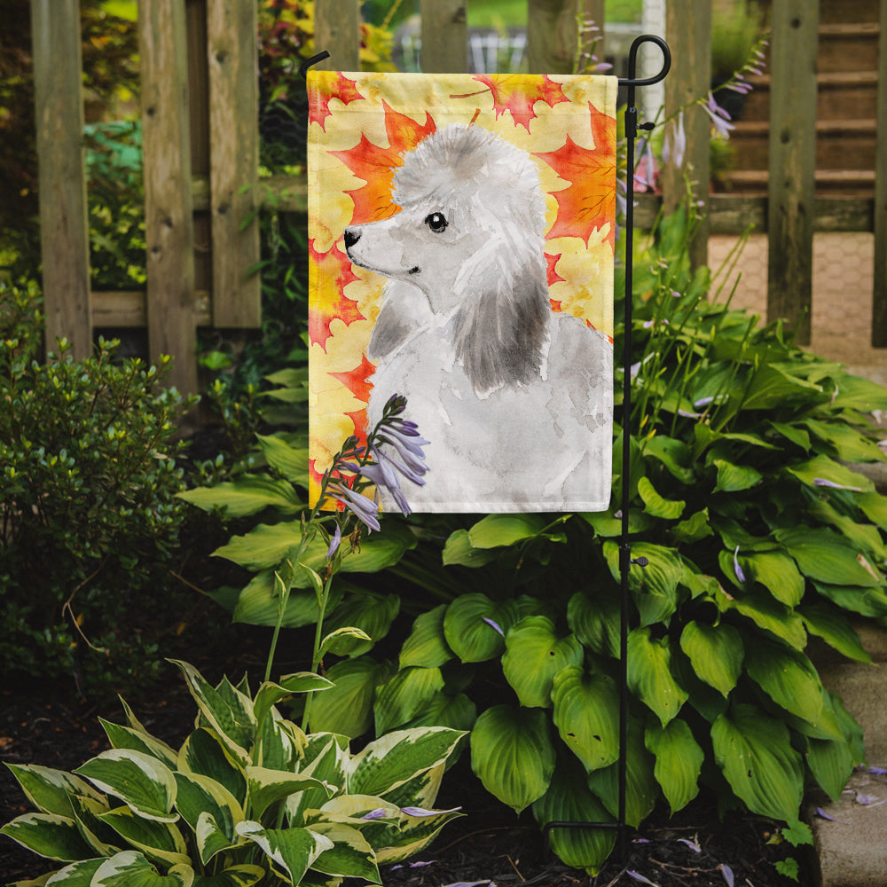 White Standard Poodle Fall Flag Garden Size BB9526GF  the-store.com.