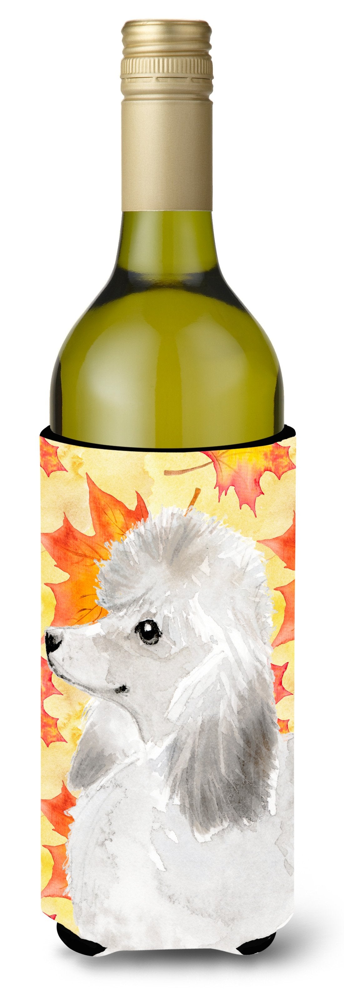 White Standard Poodle Fall Wine Bottle Beverge Insulator Hugger BB9526LITERK by Caroline&#39;s Treasures